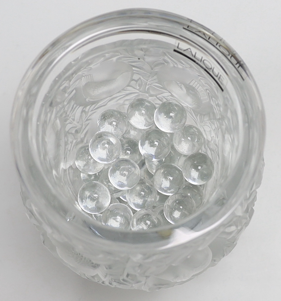 A Lalique Bagatelle vase with inset birds amongst foliage, 17cm high
